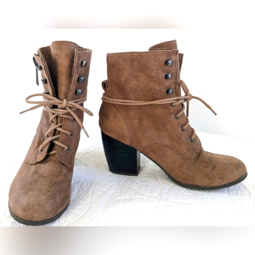 Hayden Lace Up Booties in Brown